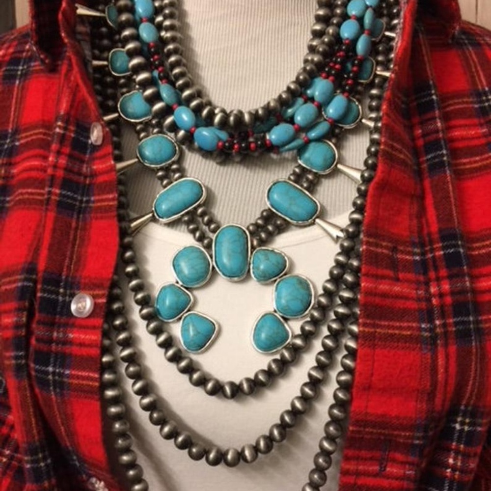 Squash Blossom Necklace - Blue Turquoise- Copper